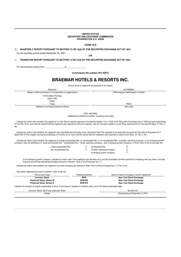 Thumbnail Braemar Hotels & Resorts

 10-Q Quarterly Report FY2021 