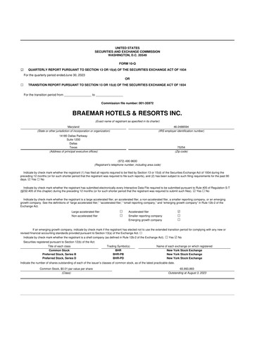 Thumbnail Braemar Hotels & Resorts

 10-Q Quarterly Report FY2023 