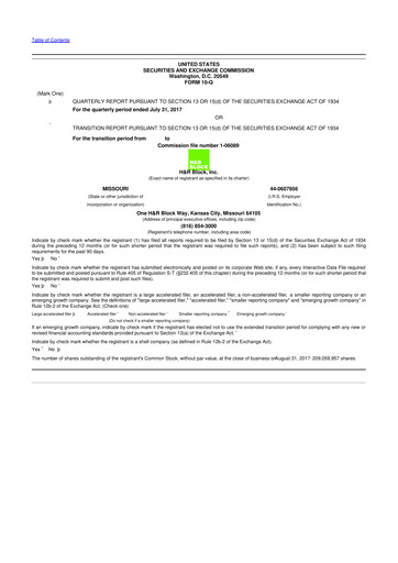 Thumbnail H&R Block
 10-Q Quarterly Report FY2018 