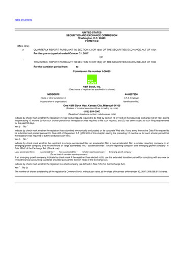 Thumbnail H&R Block
 10-Q Quarterly Report FY2018 