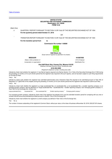 Thumbnail H&R Block
 10-Q Quarterly Report FY2019 