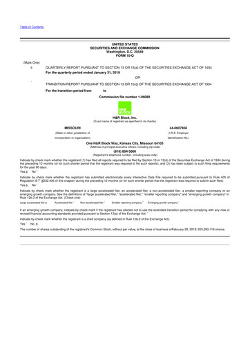 Thumbnail H&R Block
 10-Q Quarterly Report FY2019 