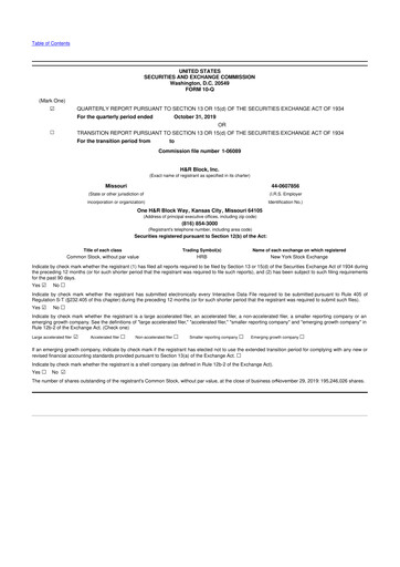 Thumbnail H&R Block
 10-Q Quarterly Report FY2020 
