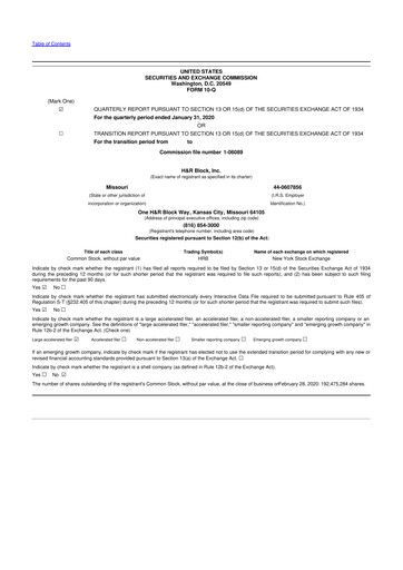 Thumbnail H&R Block
 10-Q Quarterly Report FY2020 