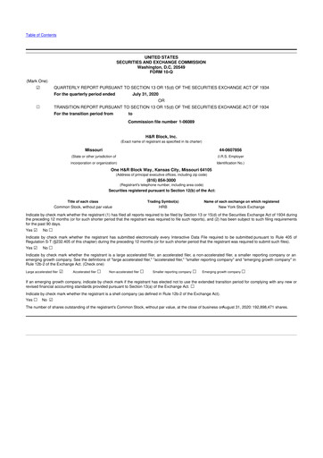 Thumbnail H&R Block
 10-Q Quarterly Report FY2021 