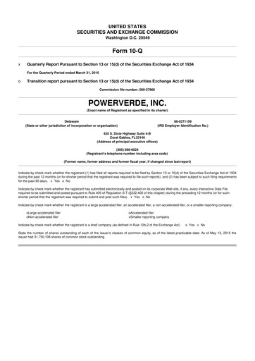 Miniature 374Water 10-Q Rapport trimestriel 2015 