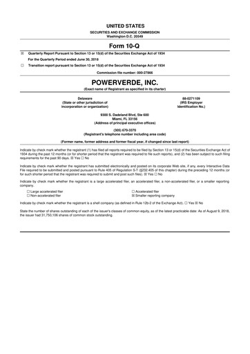 Miniature 374Water 10-Q Rapport trimestriel 2018 