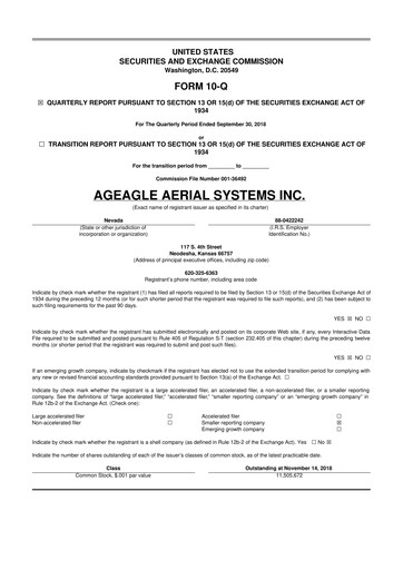 Thumbnail AgEagle Aerial Systems
 10-Q Quarterly Report FY2018 