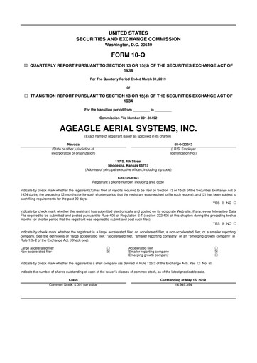 Thumbnail AgEagle Aerial Systems
 10-Q Quarterly Report FY2019 