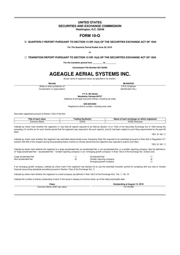 Thumbnail AgEagle Aerial Systems
 10-Q Quarterly Report FY2019 