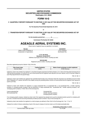 Thumbnail AgEagle Aerial Systems
 10-Q Quarterly Report FY2019 