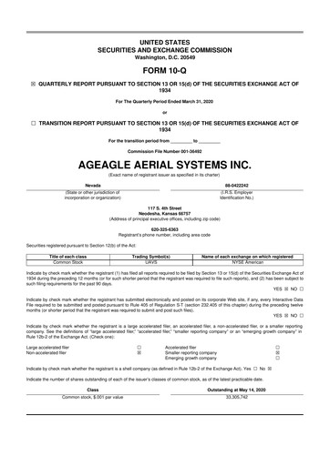 Thumbnail AgEagle Aerial Systems
 10-Q Quarterly Report FY2020 