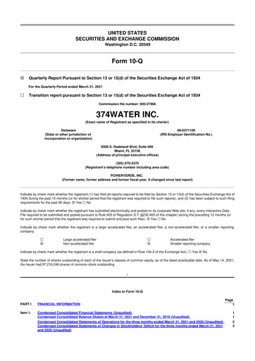 Miniature 374Water 10-Q Rapport trimestriel 2021 
