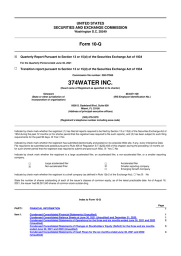 Miniature 374Water 10-Q Rapport trimestriel 2021 