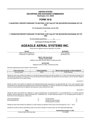 Thumbnail AgEagle Aerial Systems
 10-Q Quarterly Report FY2021 