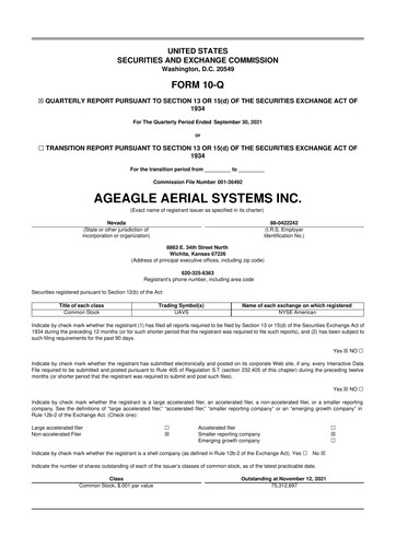 Thumbnail AgEagle Aerial Systems
 10-Q Quarterly Report FY2021 