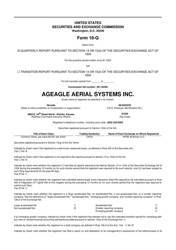 Thumbnail AgEagle Aerial Systems
 10-Q Quarterly Report FY2022 