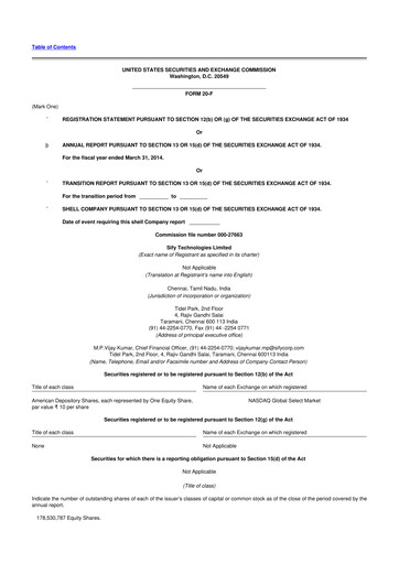 Thumbnail Sify Technologies 
 20-F Annual Report 