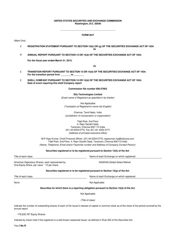 Thumbnail Sify Technologies 
 20-F Annual Report 