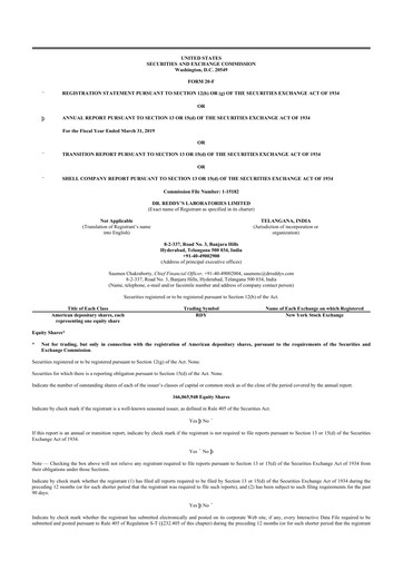 Vorschaubild Dr. Reddy's Laboratories 20-F Jahresbericht 2019
