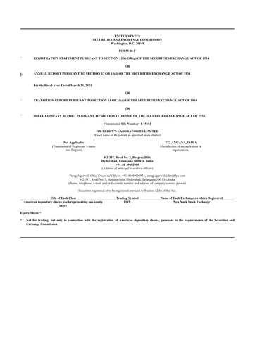 Vorschaubild Dr. Reddy's Laboratories 20-F Jahresbericht 2021