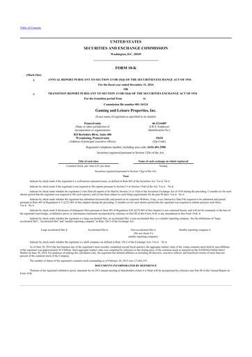 Thumbnail Gaming and Leisure Properties
 10-K Annual Report 2014