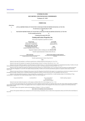 Thumbnail Gaming and Leisure Properties
 10-K Annual Report 2015