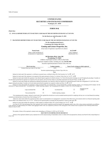 Thumbnail Gaming and Leisure Properties
 10-K Annual Report 2021