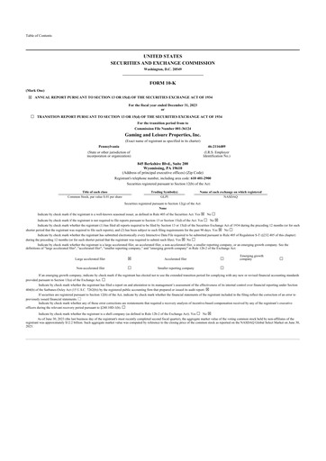 Thumbnail Gaming and Leisure Properties
 10-K Annual Report 2023