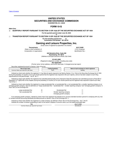 Thumbnail Gaming and Leisure Properties
 10-Q Quarterly Report FY2025 