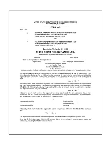 Miniature SiriusPoint  10-Q Rapport trimestriel 2015 