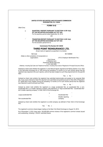 Miniature SiriusPoint  10-Q Rapport trimestriel 2016 