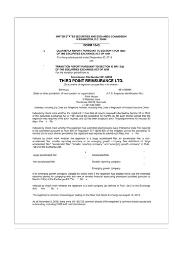 Miniature SiriusPoint  10-Q Rapport trimestriel 2018 