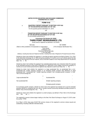 Miniature SiriusPoint  10-Q Rapport trimestriel 2019 