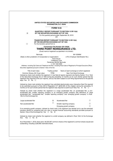 Miniature SiriusPoint  10-Q Rapport trimestriel 2019 