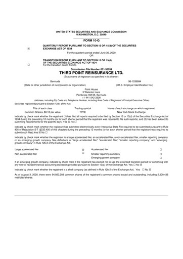 Miniature SiriusPoint  10-Q Rapport trimestriel 2020 
