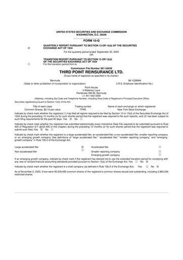 Miniature SiriusPoint  10-Q Rapport trimestriel 2020 