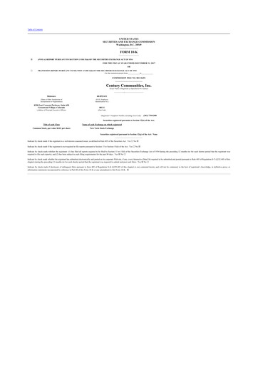 Thumbnail Century Communities
 10-K Annual Report 2017