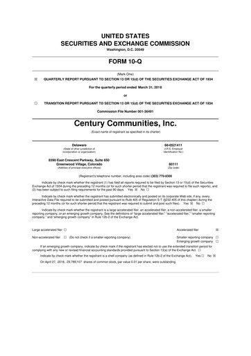 Vorschaubild Century Communities
 10-Q Quartalsbericht 2018 