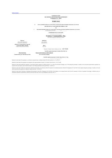 Thumbnail Century Communities
 10-K Annual Report 2018