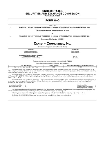 Vorschaubild Century Communities
 10-Q Quartalsbericht 2019 