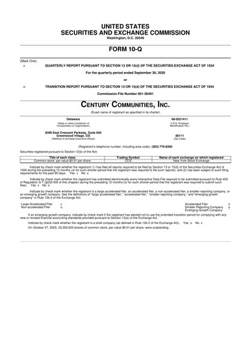 Vorschaubild Century Communities
 10-Q Quartalsbericht 2020 