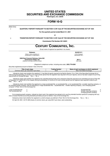 Vorschaubild Century Communities
 10-Q Quartalsbericht 2021 