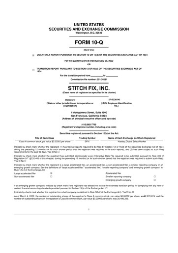 Miniature Stitch Fix
 10-Q Rapport trimestriel 2022 
