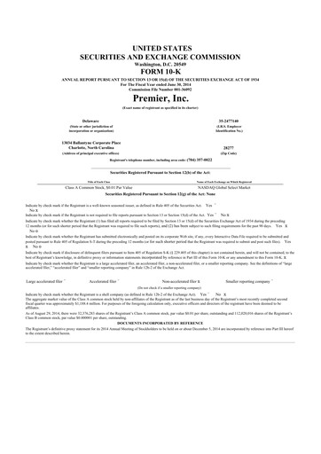 Thumbnail Premier 10-K Annual Report 2014