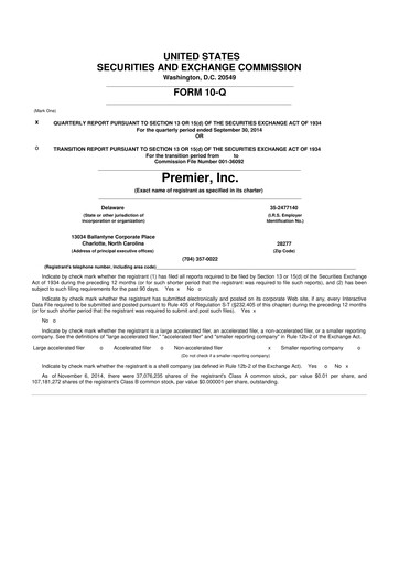 Thumbnail Premier 10-Q Quarterly Report FY2015 
