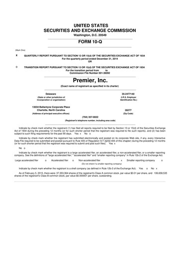 Thumbnail Premier 10-Q Quarterly Report FY2015 