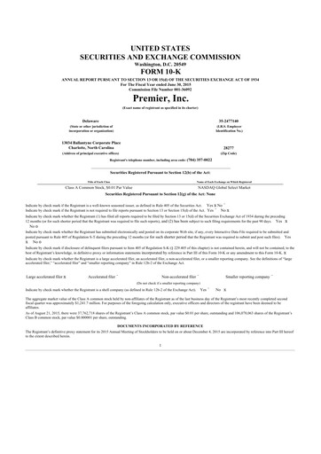 Thumbnail Premier 10-K Annual Report 2015