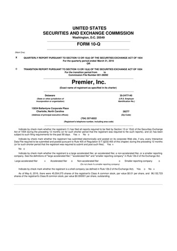 Thumbnail Premier 10-Q Quarterly Report FY2016 