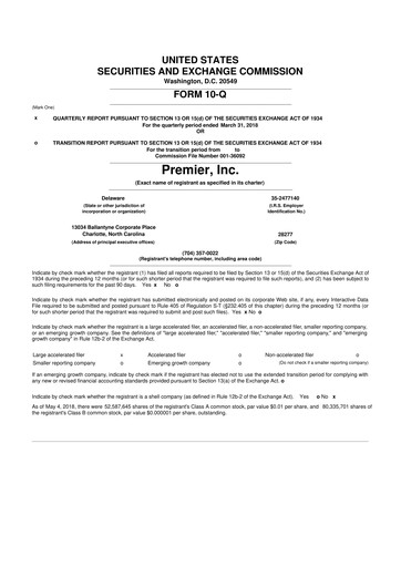 Thumbnail Premier 10-Q Quarterly Report FY2018 